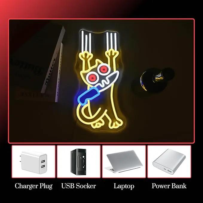 Cat Kinfe Neon Sign Dimmable Cute Cat Led Signs for Wall Decor LED USB Powered Animal Neon Light Sign for Bedroom Coffee Restaurant Kitchen Decoration Birthday Gifts by GreenHaven Gardens