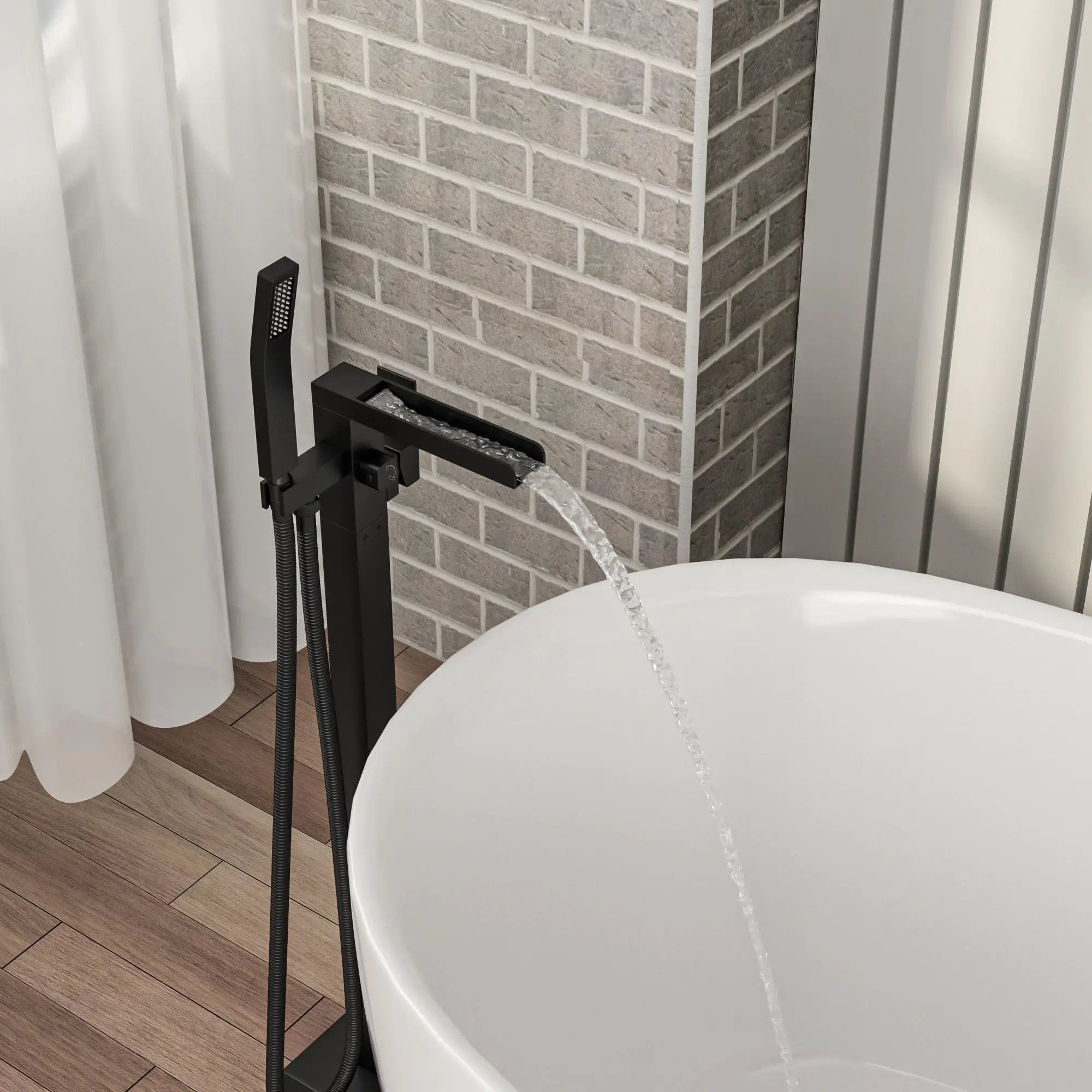 Freestanding Bathtub Faucet With Waterfall Tub Filler And Hand Shower by HouseOfZazla