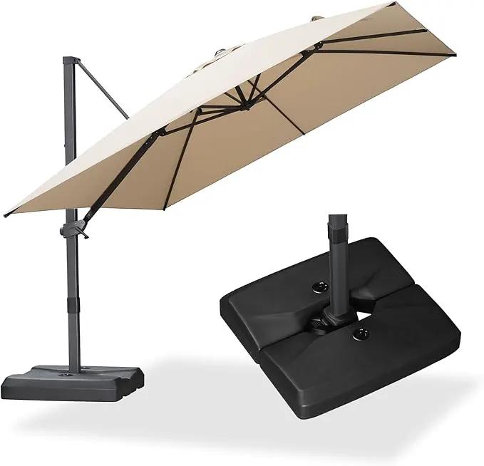 PURPLE LEAF 10' × 10' Patio Cantilever Umbrella with Base Outdoor Square Adjustable Offset Umbrellas with 360-degree Rotation and 8 Heavy Duty Metal Ribs for Garden Deck Pool Beige by GreenHaven Gardens