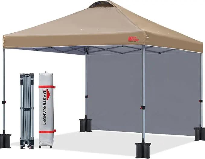 MASTERCANOPY Durable Pop-up Canopy Tent with 1 Sidewall (6.6'x6.6',Khaki) by GreenHaven Gardens