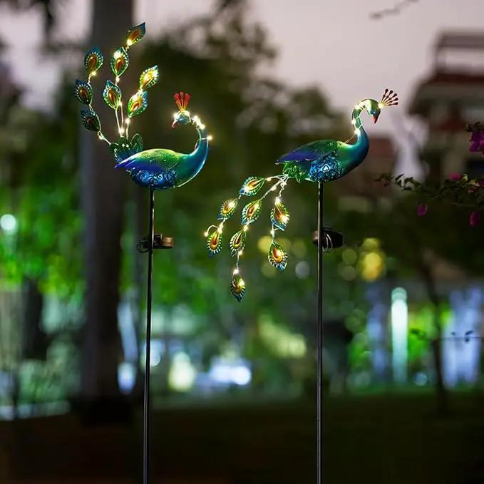 VEWOGARDEN 2 Pack Solar Stake Lights Outdoor Waterproof Metal Peacock Solar Lights for Yard Garden Patio Pathway Walkway, Blue by GreenHaven Gardens