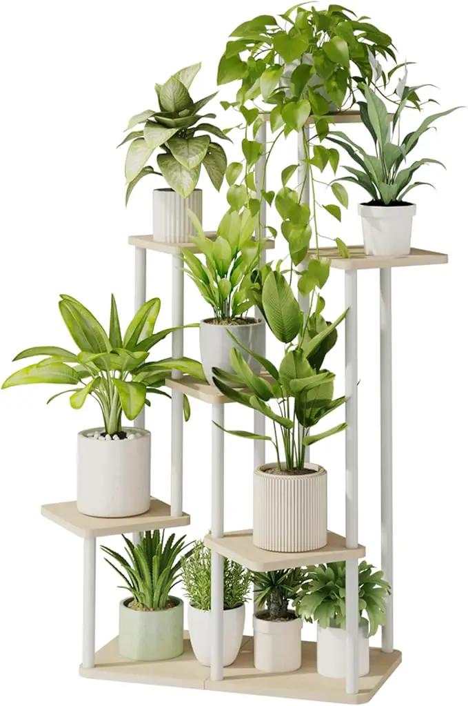 Bamworld 7 Tier Plant Stand Indoor, Large Metal Plant Shelf for Multiple Plants, Tall Tiered Flower Stand for Patio Garden Balcony Living Room Bedroom(White) by GreenHaven Gardens
