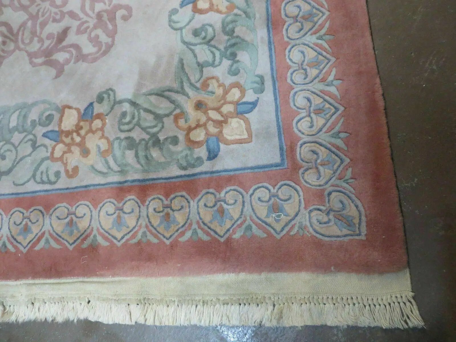9' X 12' Vintage Handmade Chinese Carving Sculpture Wool Rug Flower Design Pink Carpet by Jewel Rugs