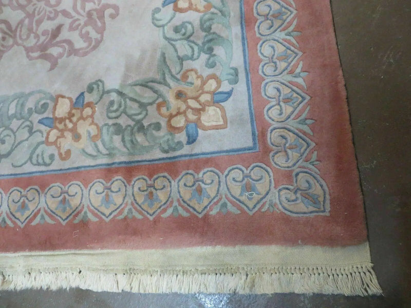 9' X 12' Vintage Handmade Chinese Carving Sculpture Wool Rug Flower Design Pink Carpet by Jewel Rugs
