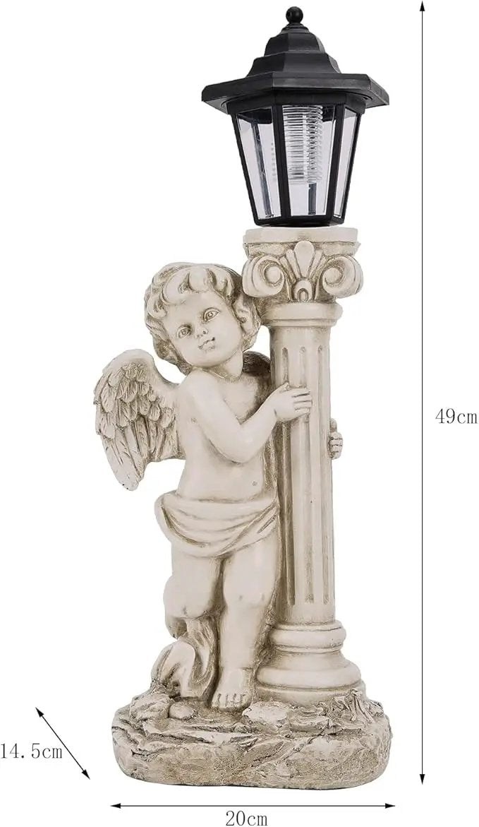 Angel Statue with Solar Lights (Left) 19.7 Inch, Solar Cherub Angel Garden Statue with Roma Pillar for Garden Decor, Porch, Patio, Yard Art Decorations, Polyresin by GreenHaven Gardens