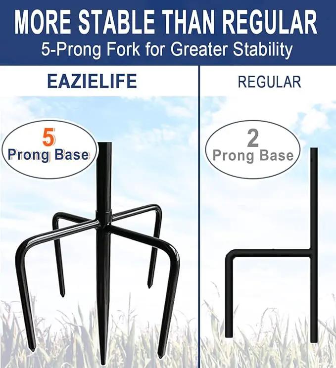 Shepherds Hook for Outdoor Bird Feeders Pole 60 Inch Tall, Adjustable Heavy Duty Garden Hanger Stake Pole with 5 Prong Base, Shiny Black (2 Packs) by GreenHaven Gardens