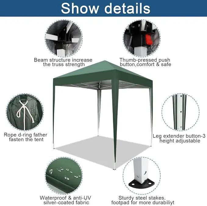 Outvita 6.5x6.5ft Pop Up Canopy Tent, Outdoor Instant Shelter Folding Canopy with Carry Bag for Commercial Events, Party, Backyard BBQ, Camping Green by GreenHaven Gardens