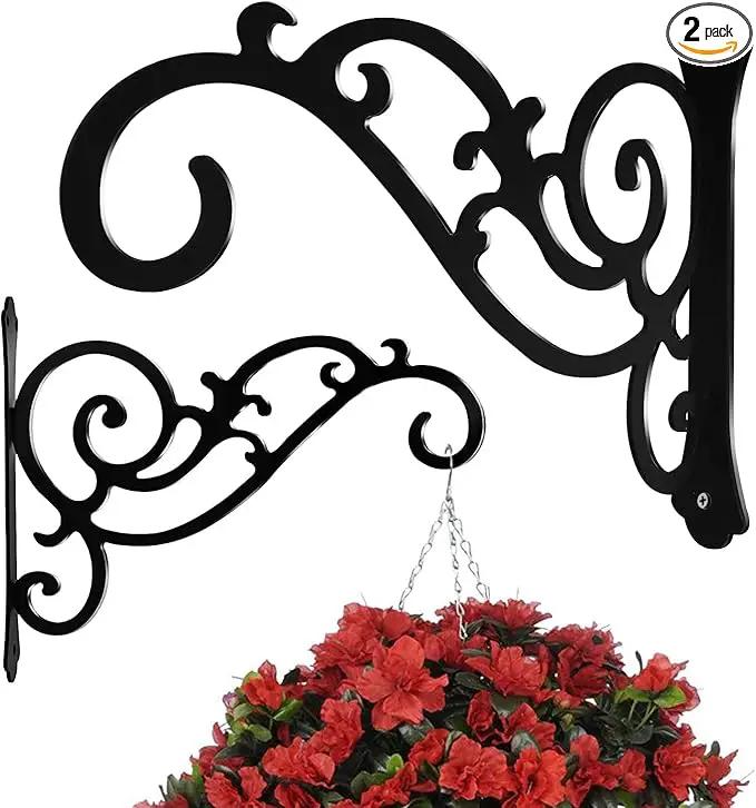 GSY 2 Pcs Hanging Plant Bracket 12-Inch,Wall Hook Hanging Plant Brackets,Black Iron Plants Indoor/Outdoor Planter Hangers Hooks,for Hanging Lanterns,Bird Feeders,Wind Chimes,Planters by GreenHaven Gardens