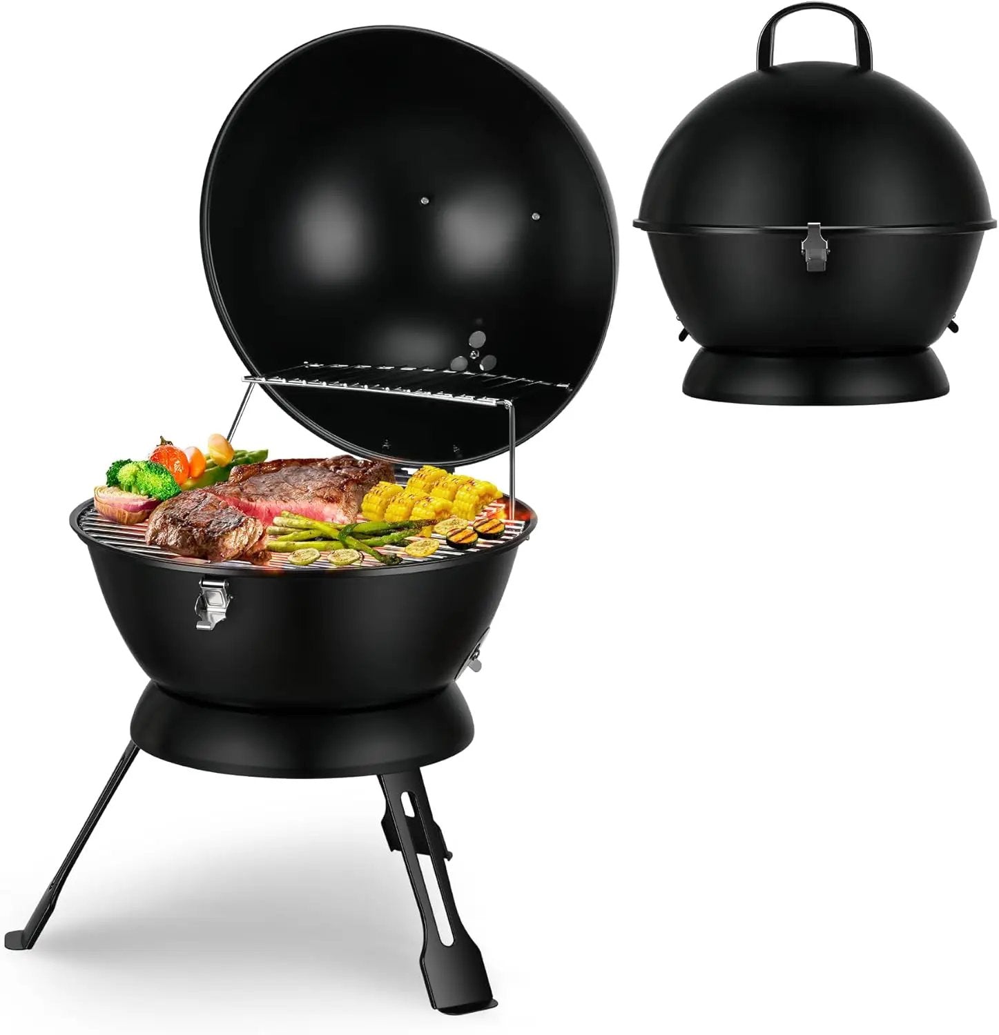 14inch Portable Charcoal Grill with Warming Rack, Small bbq Charcoal Grill Tabletop Foldable Grills for Backyard, Camping, Black by GreenHaven Gardens
