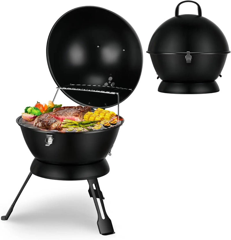 14inch Portable Charcoal Grill with Warming Rack, Small bbq Charcoal Grill Tabletop Foldable Grills for Backyard, Camping, Black by GreenHaven Gardens