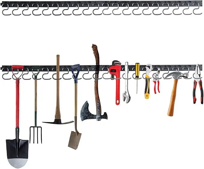 WellMade 64'' Adjustable Garden Tool Organizer, Garage Storage System with Hooks, Wall Mount Tool Organization Rack, Black by GreenHaven Gardens