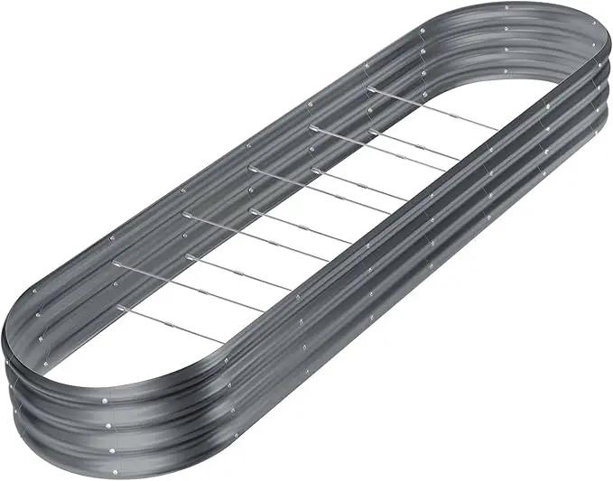 Land Guard 8×2×1ft Galvanized Raised Garden Bed Kit, 108 Gallon Capacity Raised Garden Boxes Outdoor, Oval Metal Raised Garden Beds for Vegetables, Modern Grey(with 10 Connecting rods) by GreenHaven Gardens