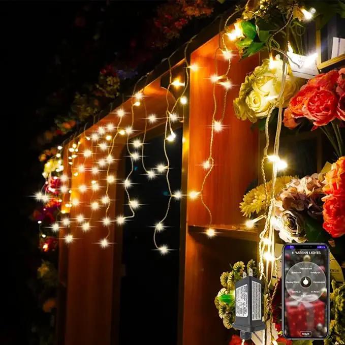 YASENN Bluetooth APP Icicle Lights LED Christmas String Light Icicle Style 300 LED 30ft Fairy Lights 60 Drops Icicle Lights for Indoor Outdoor Decorations(Warm White) by GreenHaven Gardens