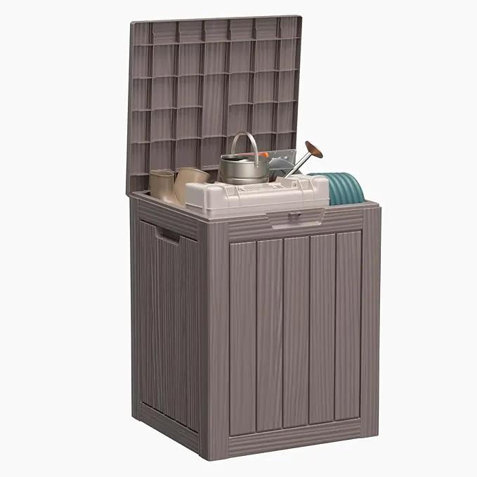 28 Gallon Resin Deck Box, Lockable Patio Outdoor Storage Box for Furniture, Garden Tools and Tools Storage, Waterproof Outside Storage Boxes - Grey by GreenHaven Gardens