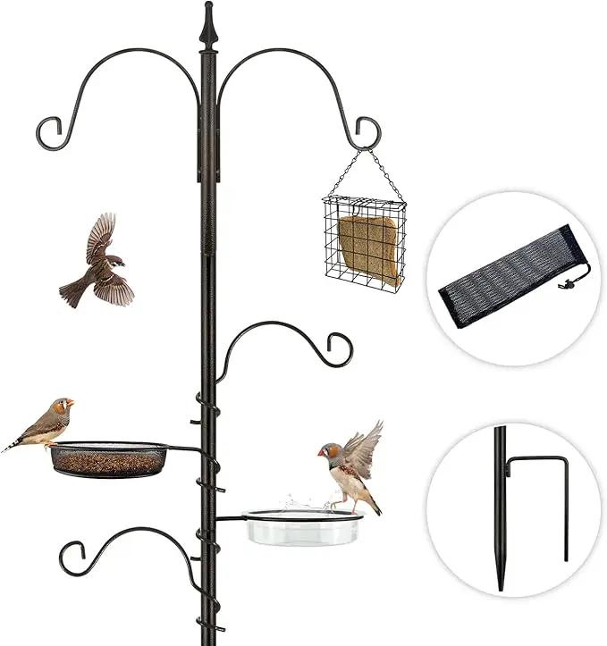 Premium Bird Feeding Station Kit - Multi Feeder Hanging Set with Suet Cage, Bird Bath & Finch Sock Attractors by GreenHaven Gardens