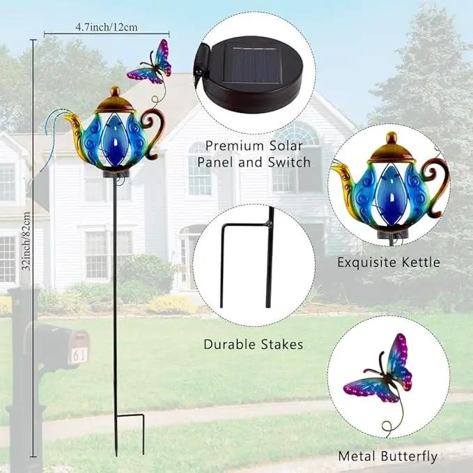 Solar Pathway Lights Outdoor, 2 Pack Metal Garden Lights, Decorative Lanscape Lighting Waterproof Solar Garden Decor Gifts for Mom, Women - Blue by GreenHaven Gardens