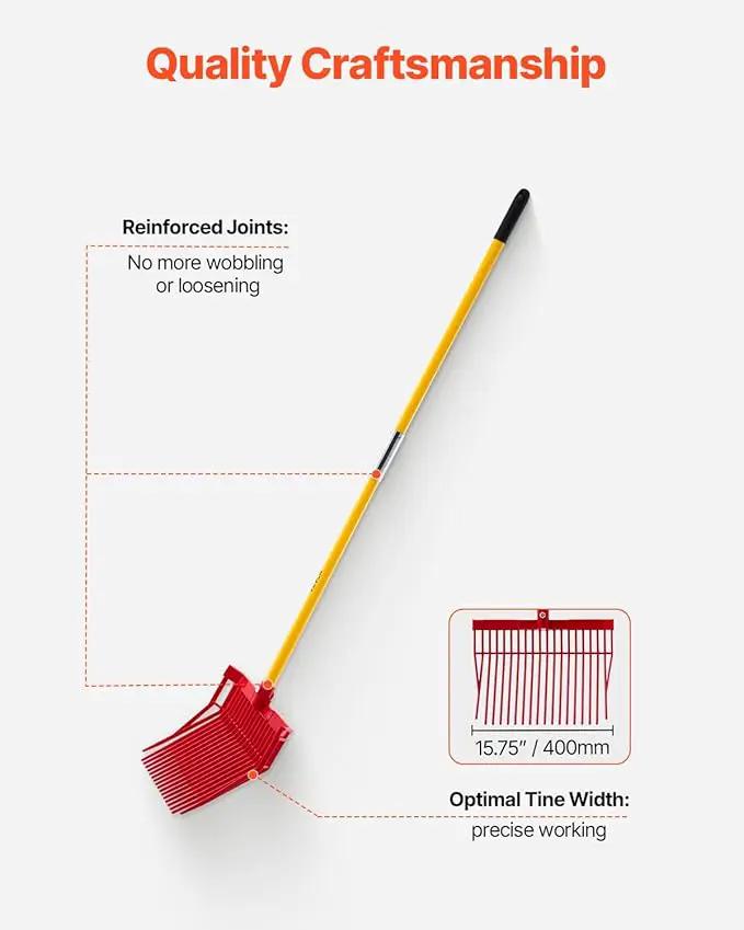 VEVOR Manure Fork, 18 Angled Tines, Horse Manure Rake with Long Fiberglass Handle, 61 in Durable Plastic Pitchfork Muck Rake Tool for Gardening Horse Stall Stable Grass Hay Cleaning Farm Work by GreenHaven Gardens