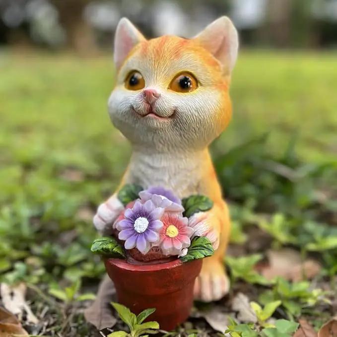 YODY Solar Garden Statues Outdoor Decor- Yard Decorations for Patio, Balcony, Backyard, Lawn Ornaments - Cat Statue with Flower Pot- Unique Cat Lover Gifts for Mom, Grandma, Women by GreenHaven Gardens