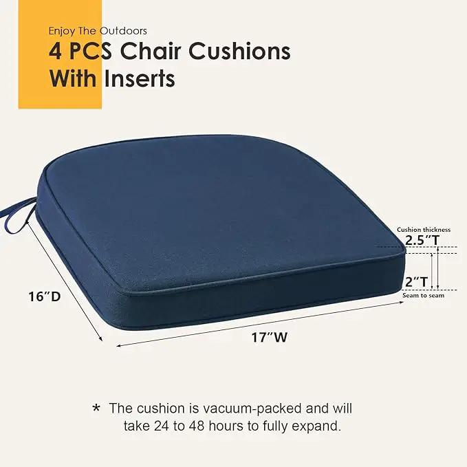 Outdoor Sunbrella Round Corner Seat Cushion, 17"x16"x2", Set of 4, Non Slip Seat Cushion Pads with Removable Cover for Patio Furniture, Garden Yard Lawn, Specrtum Indigo by GreenHaven Gardens