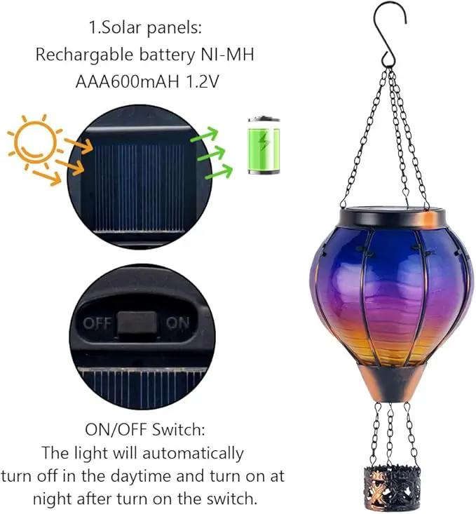 Starsoul 2 PC Starsoul 2 PC Glass Solar Hot Air Balloon Flickering Flame Hanging Garden Light Purple Waterproof Hot Air Balloon Solar Lantern with Large Basket by GreenHaven Gardens
