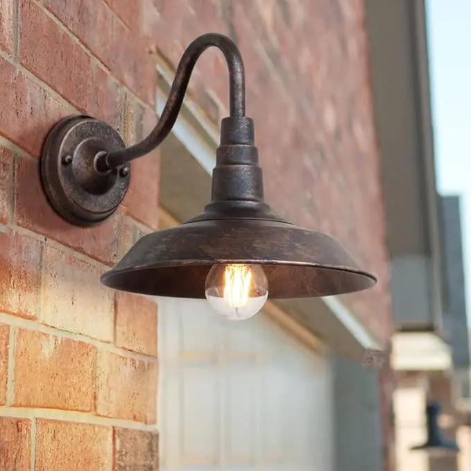 2-Pack Outdoor Gooseneck Barn Light 10" Retro Exterior Wall Light Iron Art Dome Farmhouse Wall Sconces Anti-Rust Waterproof Outdoor Light for House Porch Garage Entryway by GreenHaven Gardens