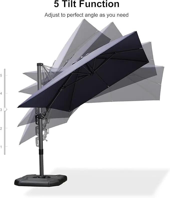PURPLE LEAF 8.2' X 11.5' Tilting Patio Umbrella with Base Outdoor Cantilever Swivel Rectangle Umbrella Aluminum Offset Umbrella with 360-degree Rotation for Garden Deck Pool Patio Navy by GreenHaven Gardens
