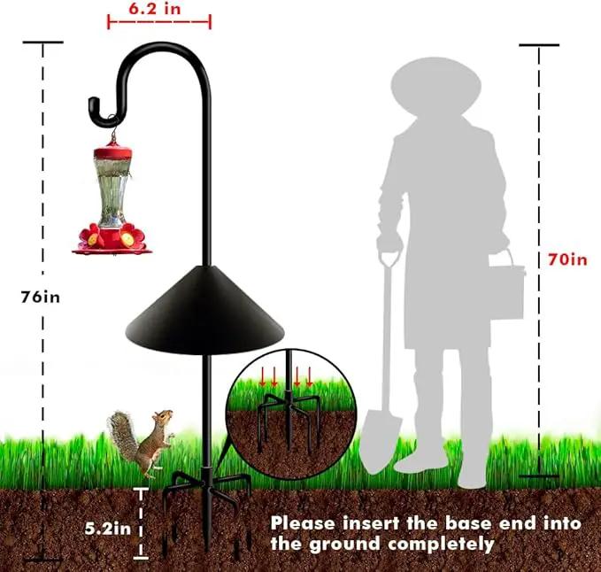 76 in Outdoor Shepherd Hooks for Hanging Plants, Garden Adjustable Heavy Duty Hummingbird Feeder Pole Stand Hanger with Stand for Solar Lantern Flower Baskets Wind Chimes, Black 1 Pack by GreenHaven Gardens