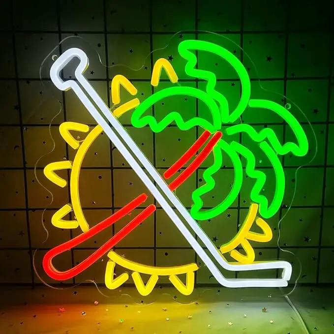 Coconut Trees Neon Sign Palm Tree Neon Light Up Sign Sun Neon Light for Wall Decor Ice Hockey Neon Sign for Bedroom Bar Man Cave Party Decor Birthday Gifts USB Powered,Size13.5*12.5inch(JWD028) by GreenHaven Gardens