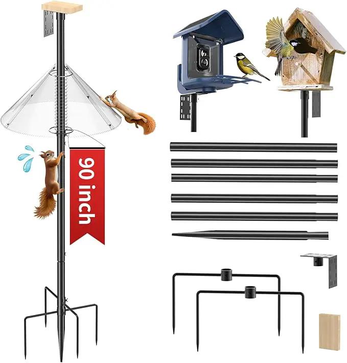 Bird Feeder Pole with Squirrel Baffle - 90 Inch Bird House Pole for Outdoors Heavy Duty, Squirrel Proof Baffle with Stainless Steel Spring for Better Defense, Slip-Fit Connection by GreenHaven Gardens