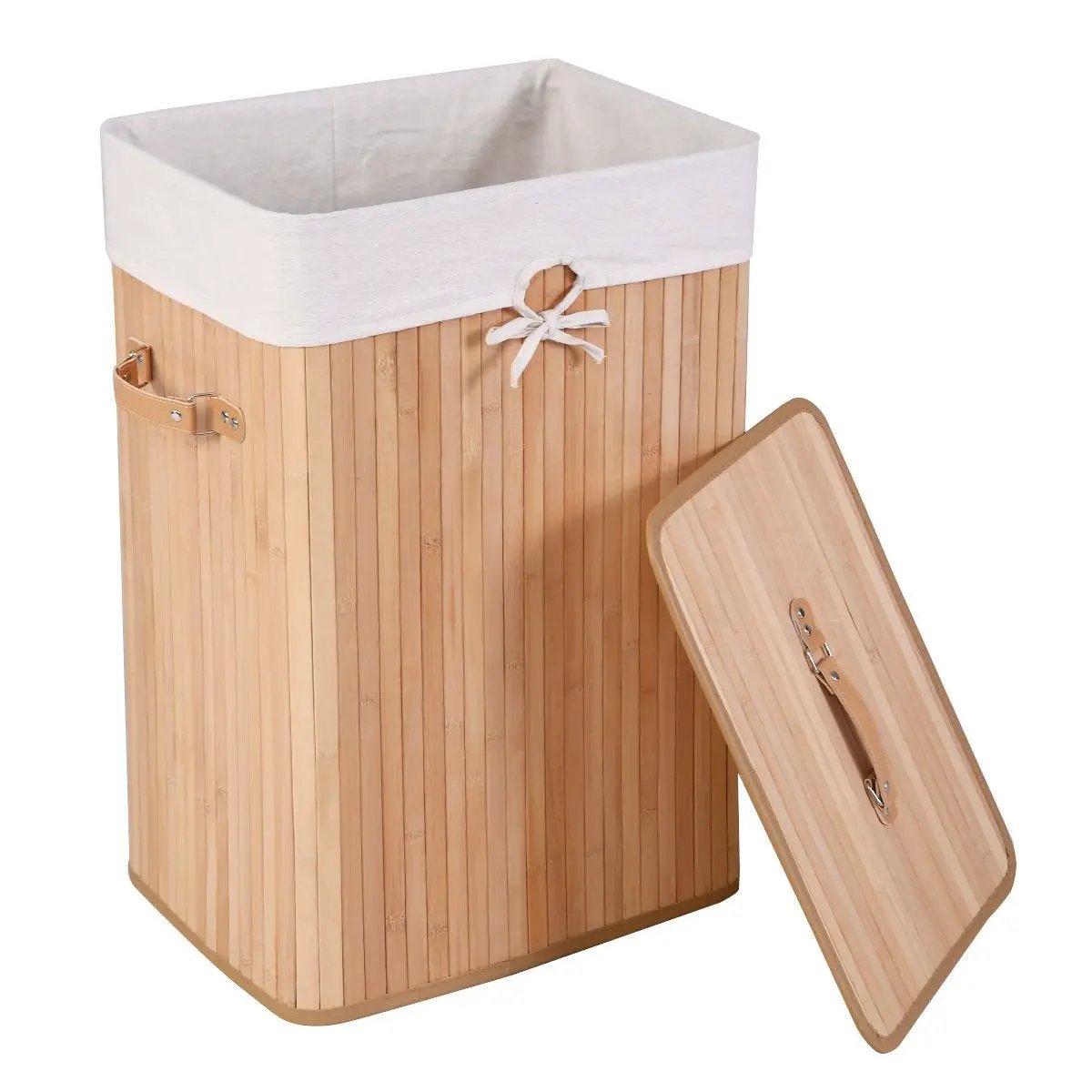 19 Gal Rectangle Laundry Basket Bamboo Clothes Hamper with Handles and Lid, photo 10 of 11