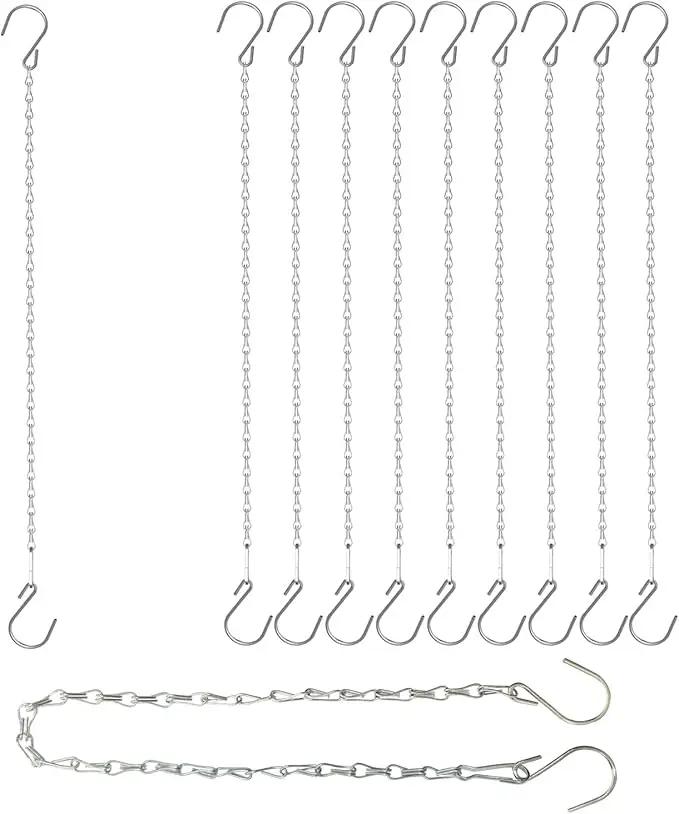 10 Pack 25" SIL Storagehook Silver Hanging Chains with S Hooks for Hanging Bird Feeders Planters Baskets Billboards Lanterns Wind Chimes Ornaments by GreenHaven Gardens