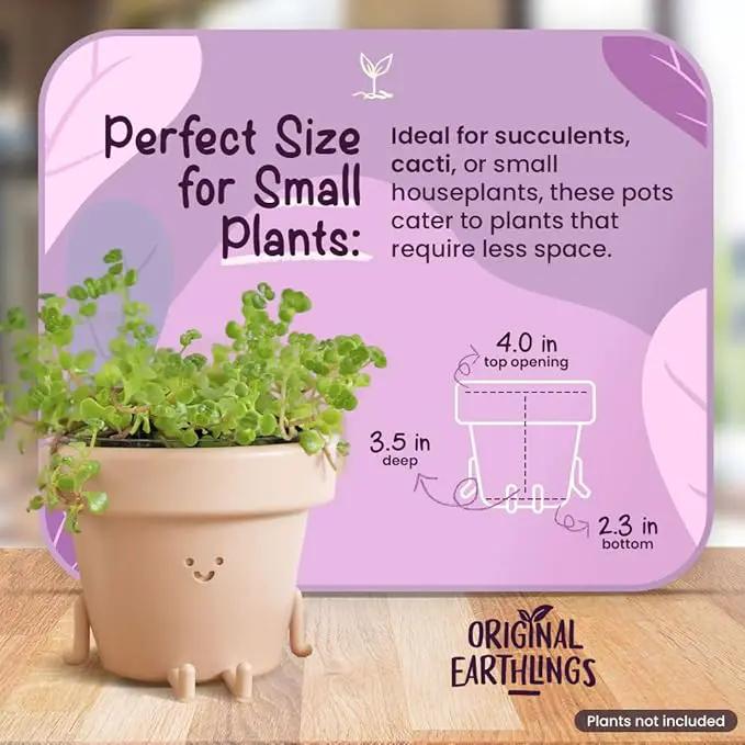 Original Earthlings Legs Out Pot - 3.5 Inch Cute Plant Pot - Plastic Funny Planter with Drainage - Unique Cactus Plant Lover Gift - Small Succulent Face Flower Pot - Cute Plant Gifts for Plant Lovers by GreenHaven Gardens