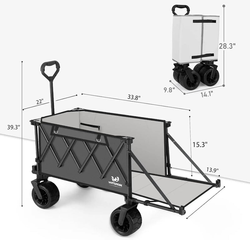Whitsunday Collapsible Folding Wagon Heavy Duty Utility Beach Wagons with Opened Tailgate and All-Terrain Wheels for Camping,Garden,Sports Grey by GreenHaven Gardens