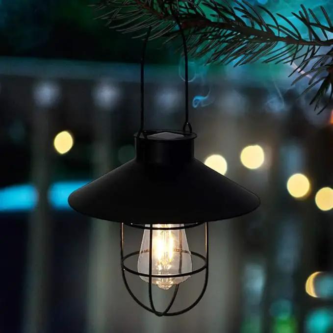 pearlstar Solar Lantern Outdoor Hanging Light Metal Solar Lamp with Warm White Edison Bulb Design for Garden Yard Patio Proch Decor(Black) by GreenHaven Gardens