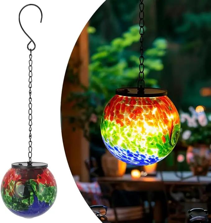Hanging Solar Lanterns Outdoor Waterproof, Hanging Glass Solar Lantern with Hook, Gazing Ball Lantern Decor for Tree Yard Patio by GreenHaven Gardens