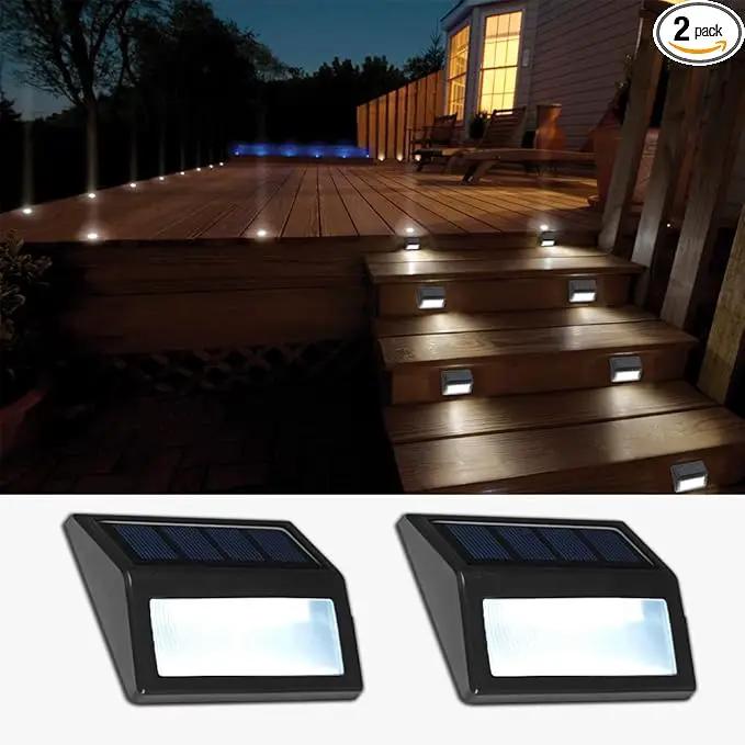 Solar Lights Outdoor, Waterproof Solar Powered Deck Step Lights for Patio Garden Backyard Garage Driveway Pathway Outside Wall Lighting (Cool White/2 Pack) by GreenHaven Gardens