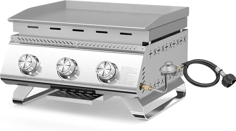 3-Burner Stainless Steel 2-in-1 Tabletop Grill and Griddle Combo, 24,000 BTU Portable Flat Top Propane Gas Grill for Commercial BBQ, Outdoor Cooking, Camping, Tailgates & Backyard by GreenHaven Gardens