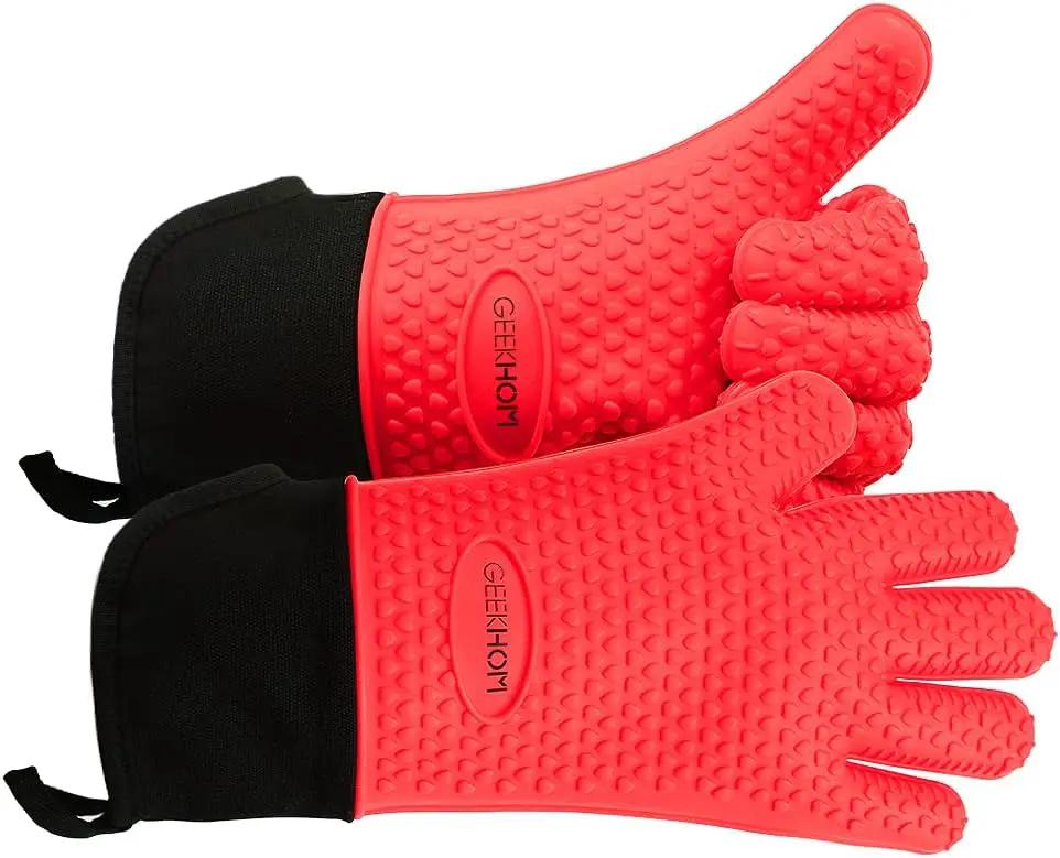 GEEKHOM BBQ Gloves Heat Resistant Oven Mitts - Silicone Grilling Gloves with 14" Long Arm Protection - Waterproof Pot Holder Non-Slip for Men & Women, Kitchen Cooking, Baking, Camping, Red by GreenHaven Gardens