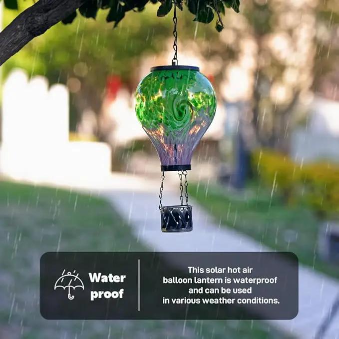 Solar Hot Air Balloon Lanterns with Flame Flickering Hanging Solar Lanterns Outdoor Waterproof LED Glass Garden Decorative Lights for Patio Yard Porch Tree,Mother Day Gift for Women(Green) by GreenHaven Gardens