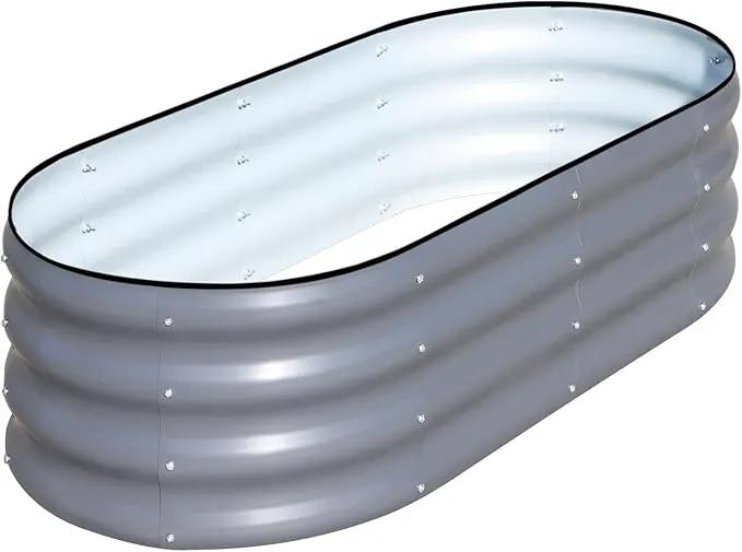 SnugNiture Galvanized Raised Garden Bed, 4x2x1ft Oval Metal Planter Box for Planting Outdoor Plants Vegetables by GreenHaven Gardens