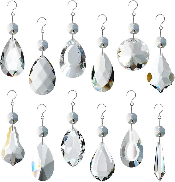 12pcs Glass Crystal Chandelier Prisms, Rainbow Hanging Crystals Suncatcher for Windows, Home Decoration by GreenHaven Gardens