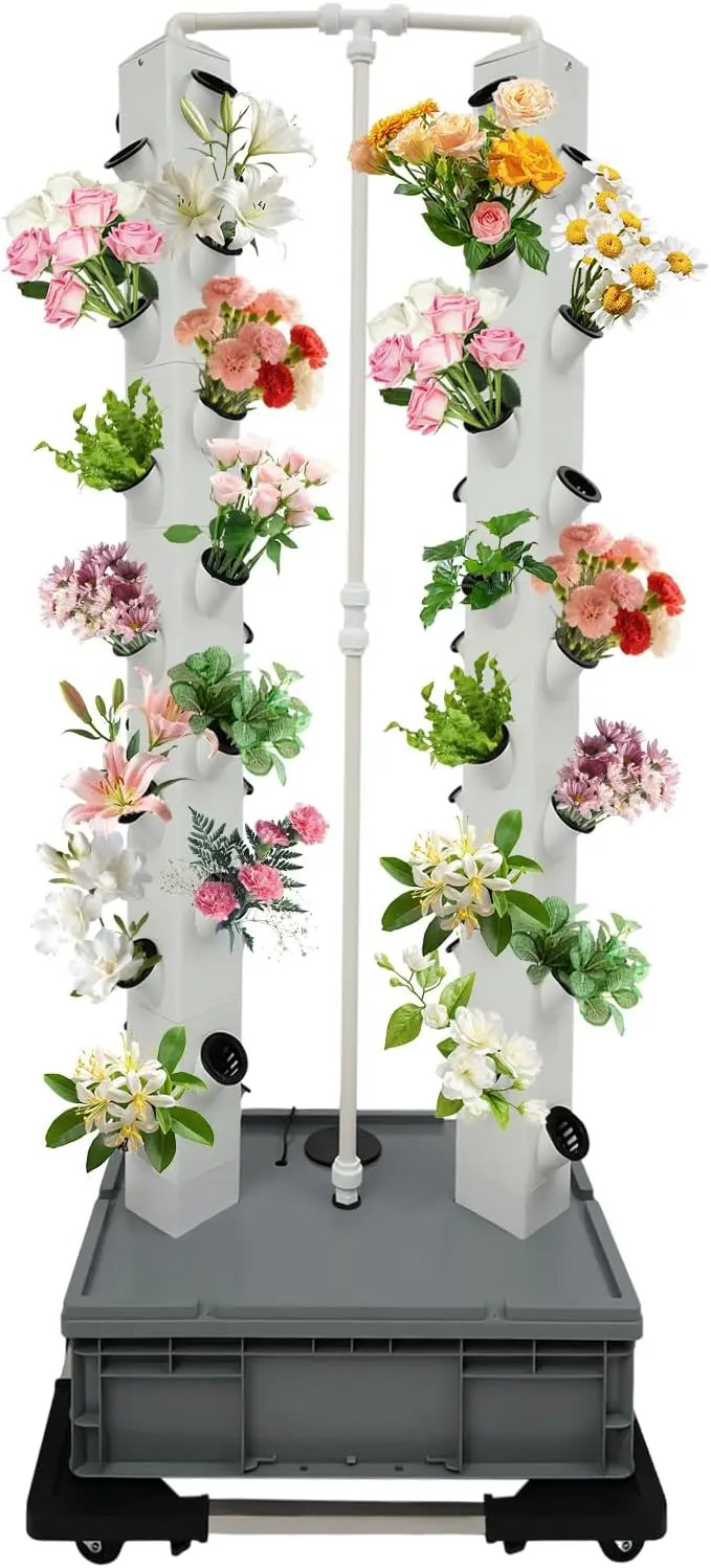 Hydroponic Growing Tower System Kit, 56-Plant Vertical Hydroponics Garden Tower with LED Grow Light, for Outdoor Indoor Herbs Fruits Vegetables Smart Garden Planter Kit by GreenHaven Gardens