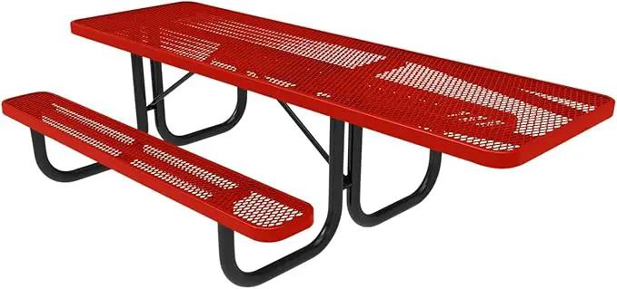Coated Outdoor Furniture Heavy-Duty Portable ADA-Compliant Outdoor Picnic Table, Expanded Metal Patio Dining Furniture Made in America (8ft Rectangular, One-Side Handicap, Red) by GreenHaven Gardens