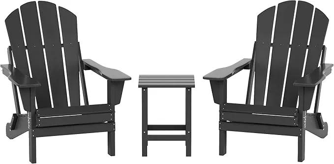 WO Home Furniture Adirondack Chairs Table Set of 3 PCS Outdoor Folding Chairs Side End Table Weather/UV Resistant for Lawn, Garden, Bon Fire, Balcony (Grey) by GreenHaven Gardens