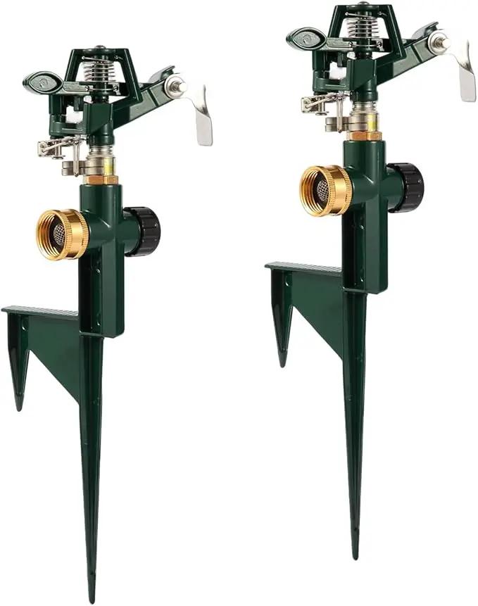2 Packs Green Garden Sprinklers, Zinc Alloy Water Bird Sprinkler on Metal Base, Adjustable 360 Degree Lawn Irrigation for Yard by GreenHaven Gardens