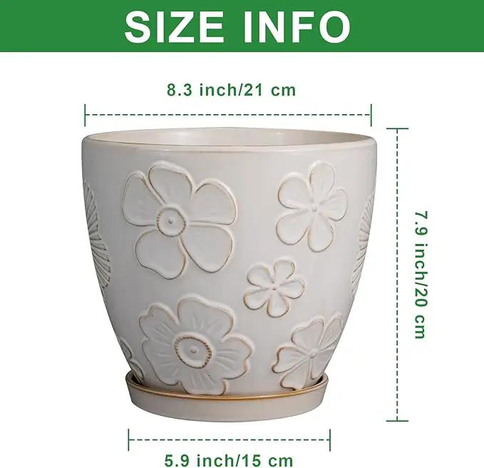 Ceramic Planter 8 Inch Plant Pot with Drainage Hole and Saucer Ceramic Pots for Indoor Plants Outdoor Large Flower Pot for Home Decor White by GreenHaven Gardens