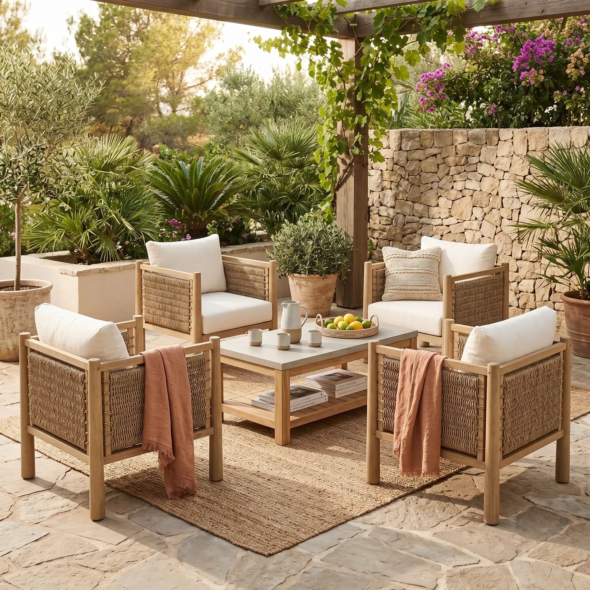 Set of 4 Outdoor Acacia Wood Patio Chairs by HouseOfZazla