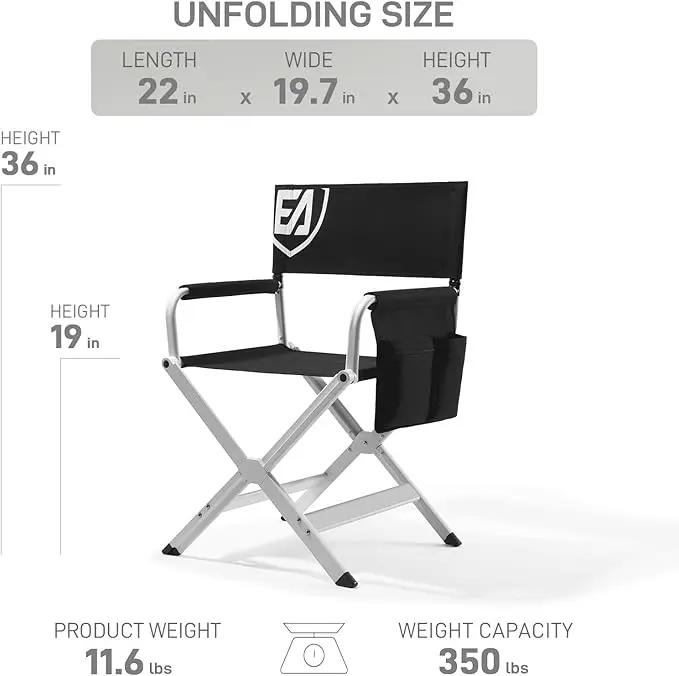 EVER ADVANCED Aluminum Directors Chair, Folding Studio Movie Chairs Camping Event Vendor Chair, 19" Seat Height Black Fabric/White Frame, Support 350lbs by GreenHaven Gardens