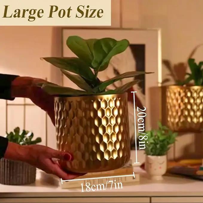 TRIROCKS Set of 2 Planters with Stand Indoor Outdoor Metal Plant Stand 8 * 18 &7 * 12 "Modern Planters Flower Pots for Living Room Corner Kitchen Office Garden Balcony Patio Decor(Gold) by GreenHaven Gardens
