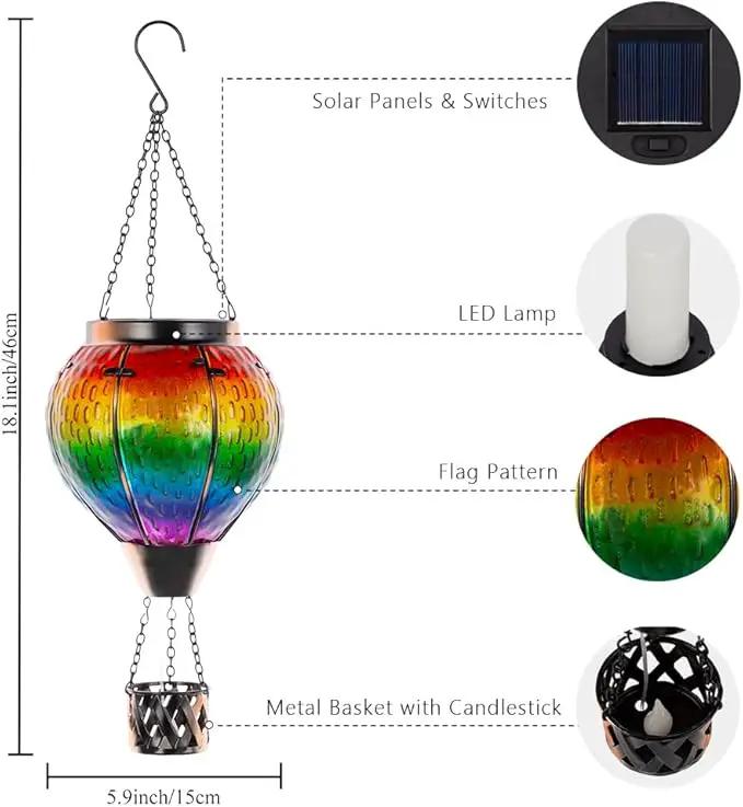 DREAMSOUL Hot Air Balloon Solar Lantern with Candle Holder, Glass Hanging Solar Lantern with Flickering Flame, Solar Lanterns Outdoor Waterproof for Lawn, Patio, Porch, Tree Decor by GreenHaven Gardens